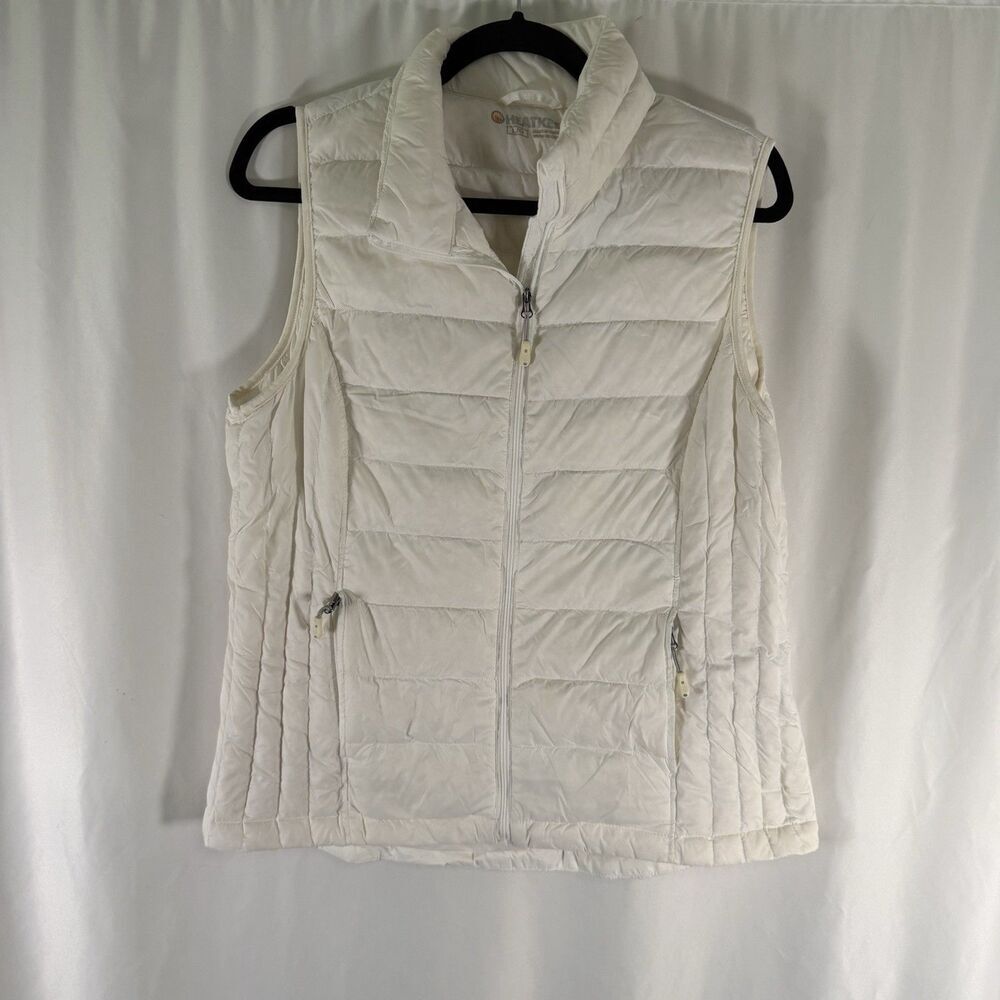 Heatkeep Down Feather Puffer Vest Women's Large White Full Zip Sleeveless